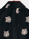 Men's Tiger Animal Print Button Up Casual Black Short Sleeve Lapel Shirt