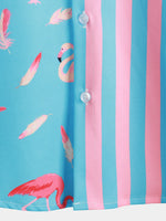 Men's Flamingo & Striped Patchwork Casual Pocket Shirt