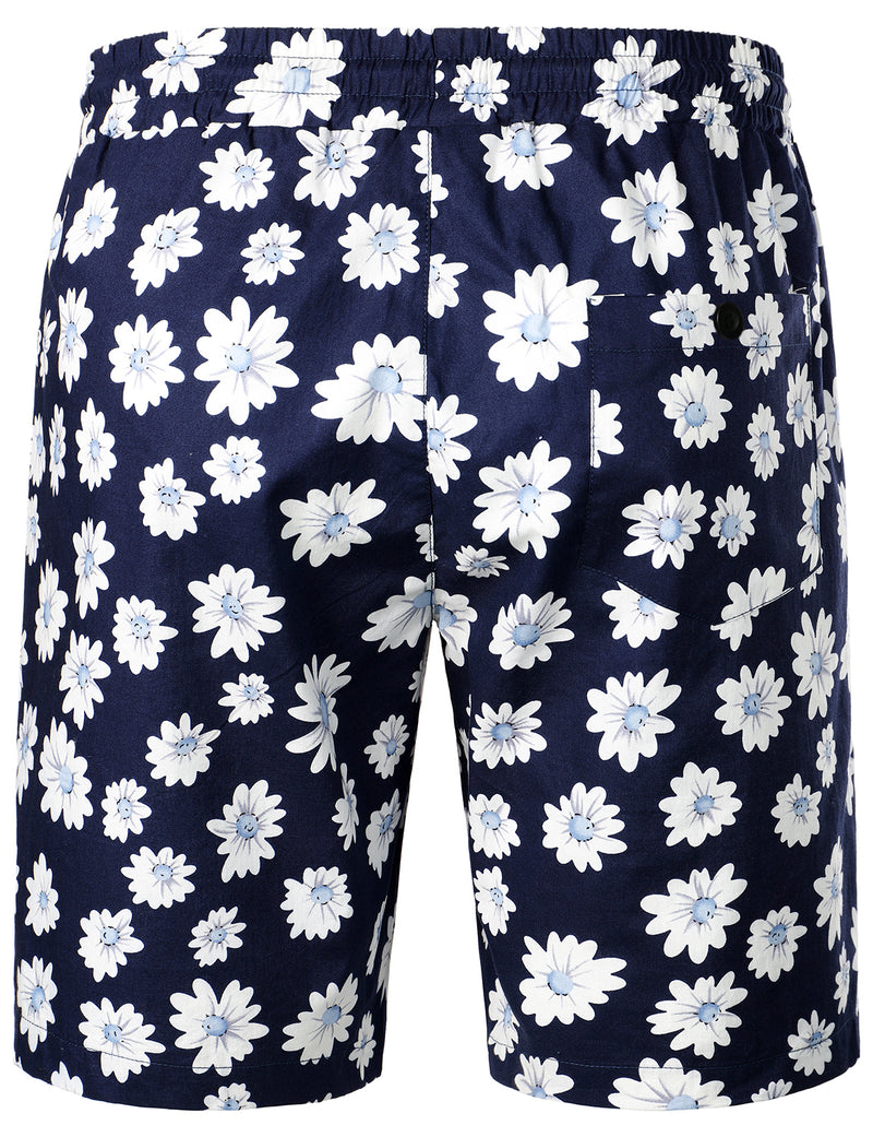 Men's Hawaiian Daisy Printed Cotton Casual Shorts