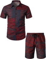 Men's Cotton Casual Vintage Red Shirt and Shorts Set