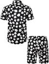 Men's Black Cotton Daisy Floral Hawaiian Flower Outfit Matching Shirt and Shorts Set