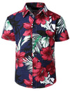 Boy's Summer Navy Blue Floral Aloha Holiday Beach Short Sleeve Shirt
