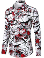 Men's Floral Print Cotton Casual Button Down Long Sleeve Shirt