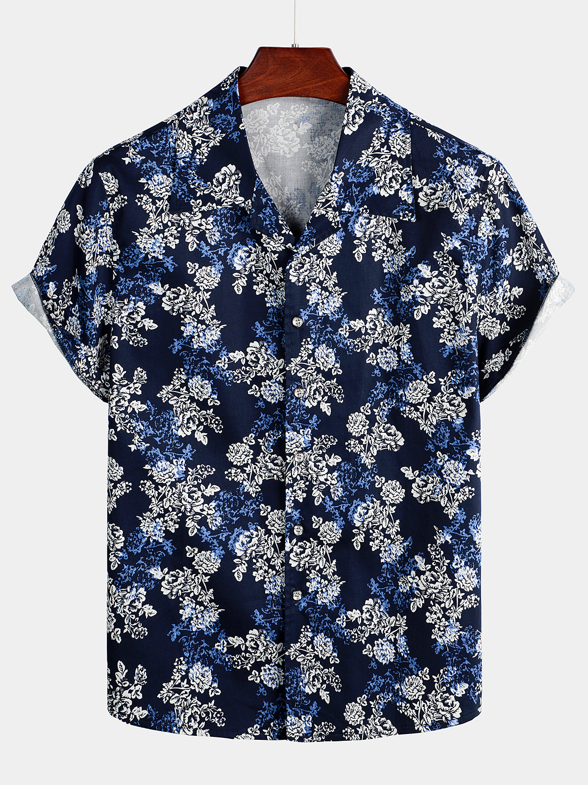 Men's Floral Cotton Tropical Hawaiian Navy Blue Shirt
