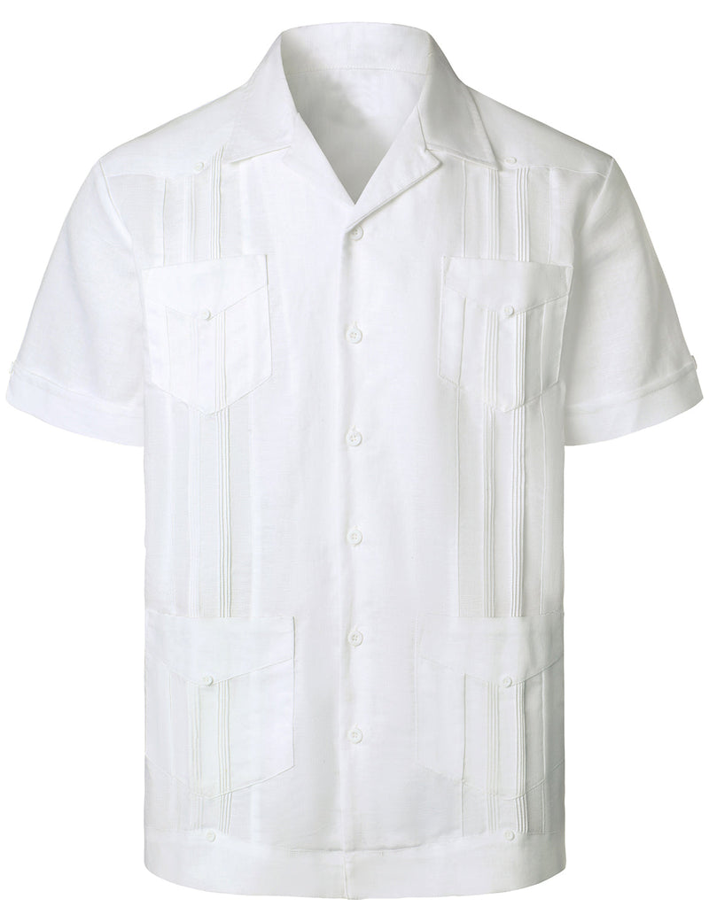 Bundle Of 3 | Men’s Linen Guayabera Casual Button Up Short Sleeve Summer Shirt