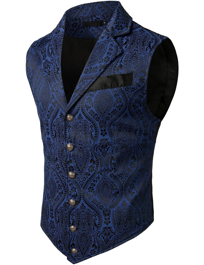 Men's Victorian Suit Vest Steampunk Gothic Waistcoat Vintage Paisley Navy Vest