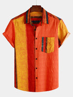Men's Patchwork Striped Chest Pocket Short Sleeve Shirt