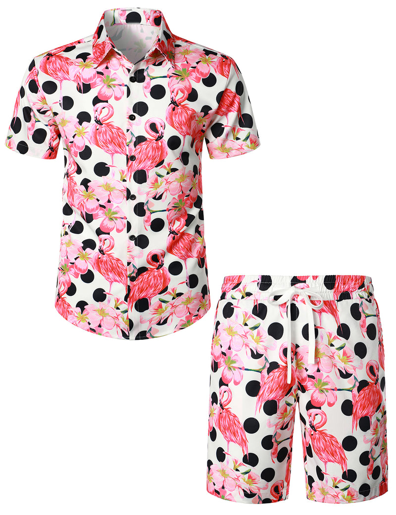Men's Flamingo Polka dots Hawaiian Shirt & Shorts Set