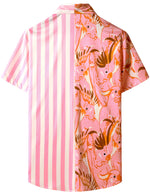 Men's Pink Striped And Parrot Birds Pink Animal Print Top Holiday Short Sleeve Summer Hawaiian Shirt