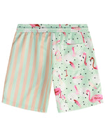 Men's Flamingo and Green Pink Striped Beach Hawaiian Aloha Summer Shorts