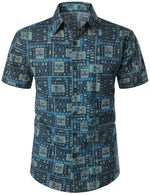Men's Navy Blue Boho Short Sleeve Vintage Matching Shirt and Shorts Set
