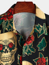Men's Funny Skull&Rose Print Short Sleeve Shirt