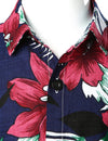 Boy's Summer Navy Blue Floral Aloha Holiday Beach Short Sleeve Shirt