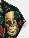 Men's Funny Skull&Rose Print Short Sleeve Shirt