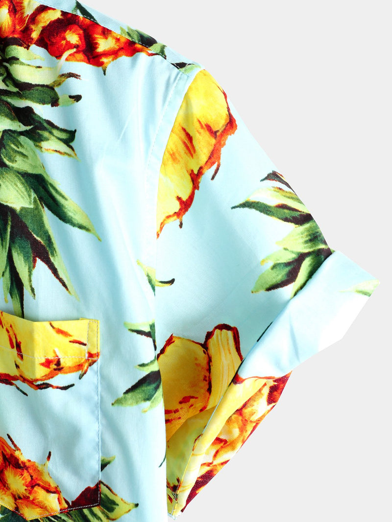 Men's Pineapple Tropical Holiday Cotton Pocket Shirt