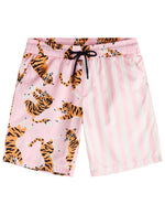 Men's Tiger and Pink Striped Patchwork Pocket Shirt & Shorts Set