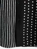 Men's Retro Black Striped and Polka Dot Button Up Short Sleeve Shirt