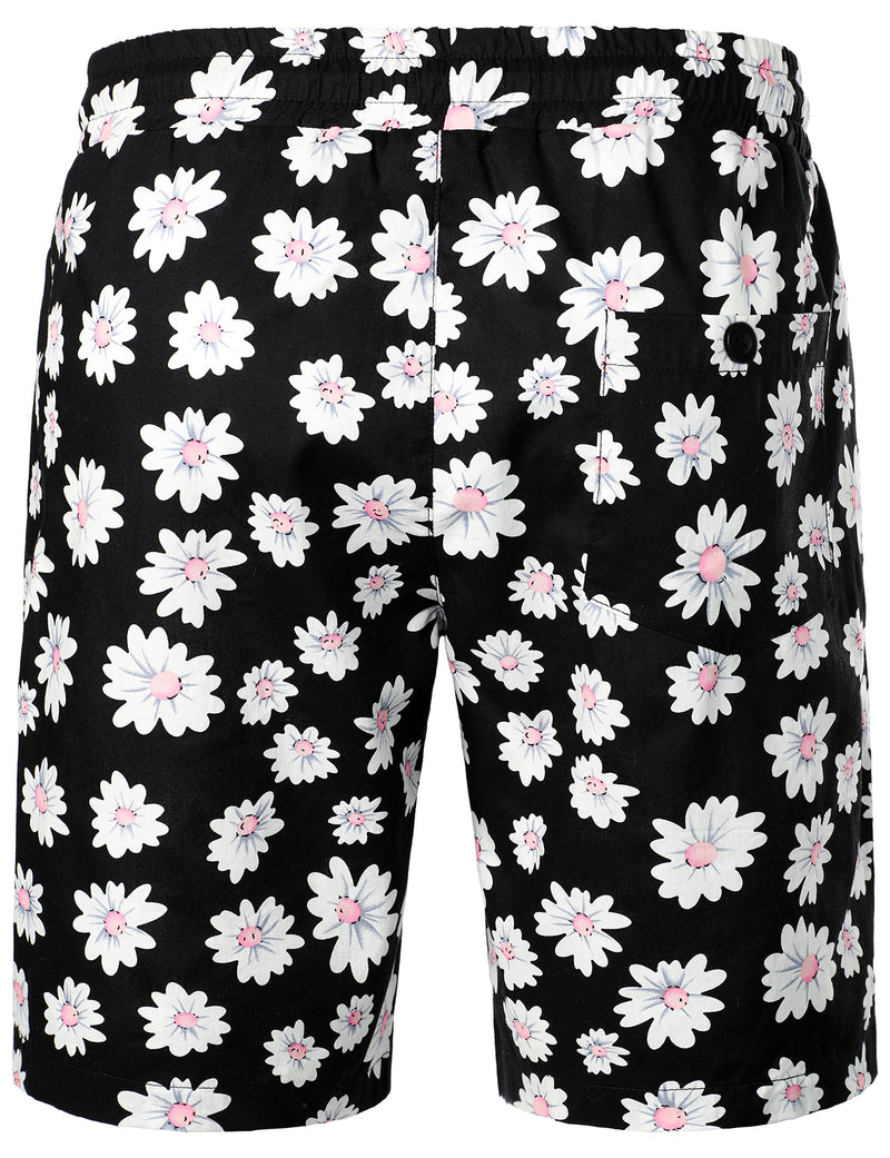 Men's Hawaiian Daisy Printed Cotton Casual Shorts