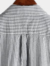 Men's Breathable Striped Cotton Button Up Summer Cuban Collar Camp Short Sleeve Beach Shirt
