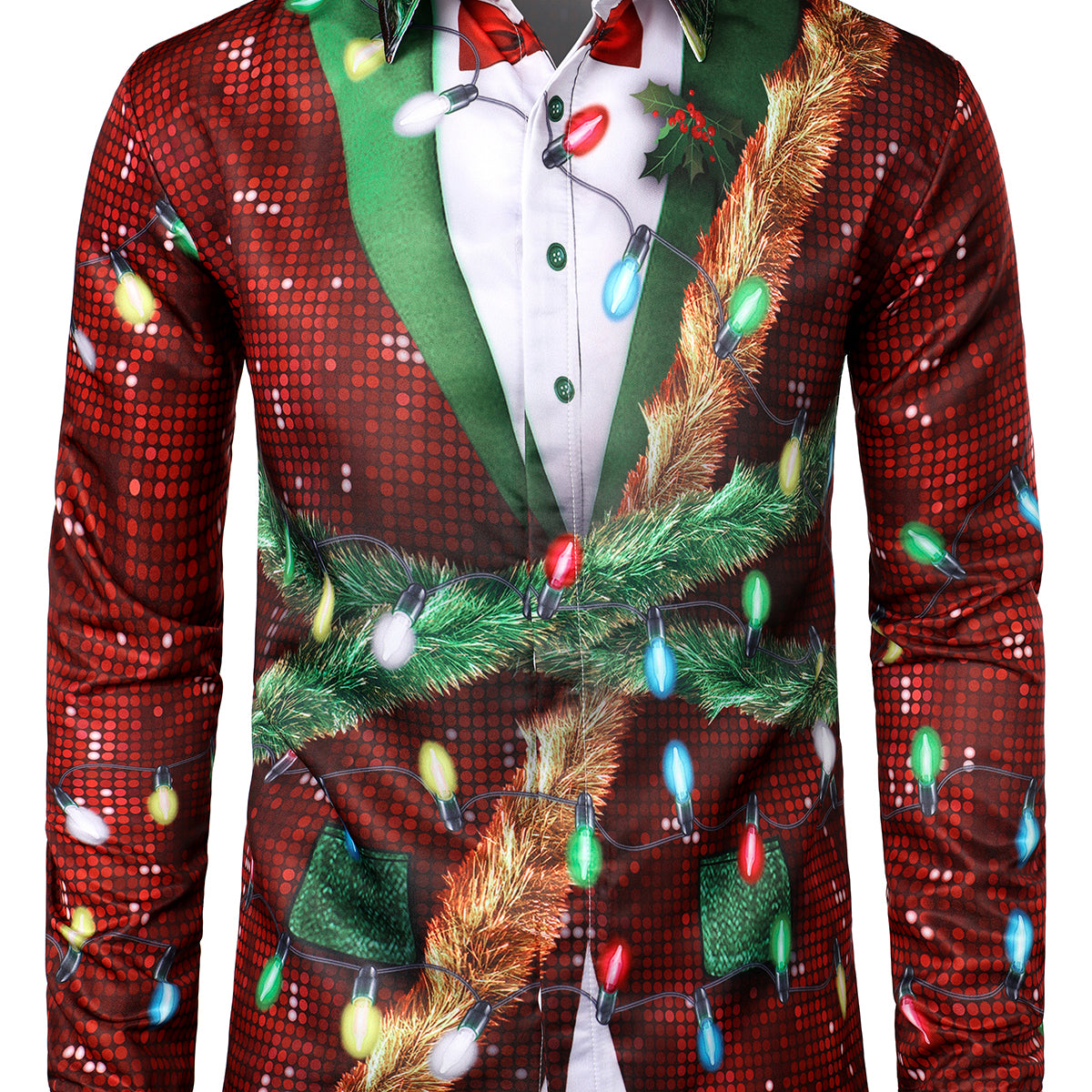 Men's Christmas Funny Outfit Themed Top Vacation Button Down Long Sleeve Dress Shirt
