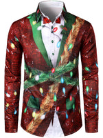 Men's Christmas Funny Outfit Themed Top Vacation Button Down Long Sleeve Dress Shirt