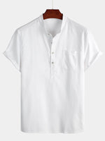 Men's Casual Stand Collar Half Button Pocket Front Shirt