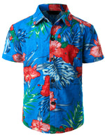 Boy's Summer Floral Aloha Tropical Short Sleeve Blue Hawaiian Shirt
