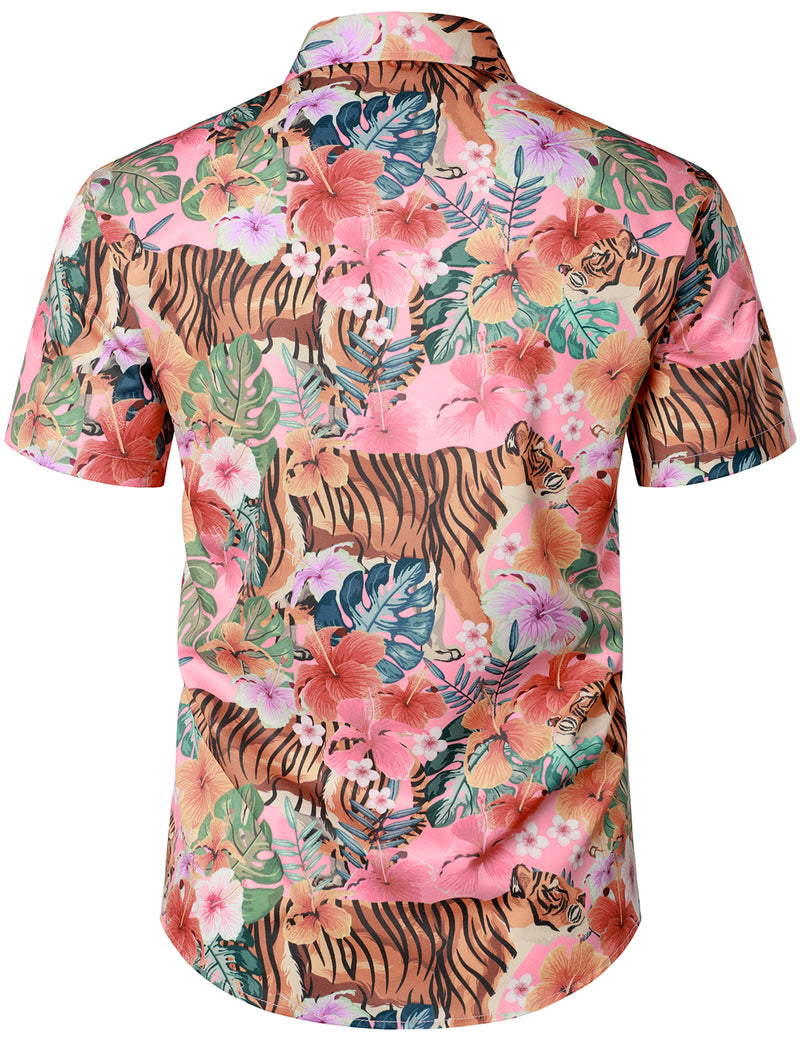 Men's Floral Tiger Animal Print Hawaiian Shirt and Shorts Set