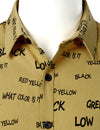 Men's Cotton Alphabet Letter Print Yellow Button Long Sleeve Shirt