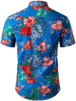 Men's Blue Flower Tropical Hawaiian Shirt and Shorts Set