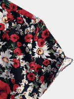 Men's Summer Rose Daisy Flower Print Casual Floral Short Sleeve Shirt
