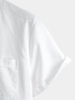 Men's Linen And Cotton Stand Collar Solid Color Shirt