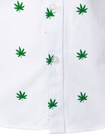 Men's White Maple Leaf Print Cotton Button Long Sleeve Shirt