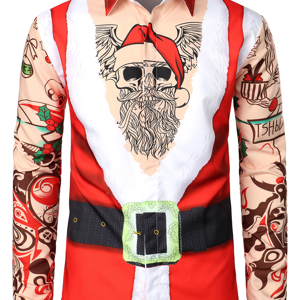 Men's Christmas Print Funny Novelty Cool Skull Ugly Regular Fit Long Sleeve Shirt