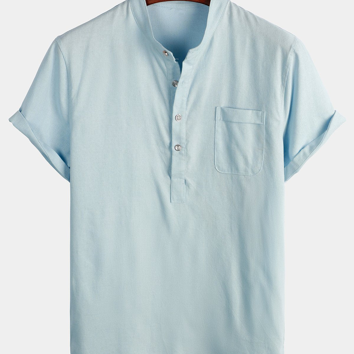 Men's Stand Collar Half Button Pocket Front Shirt