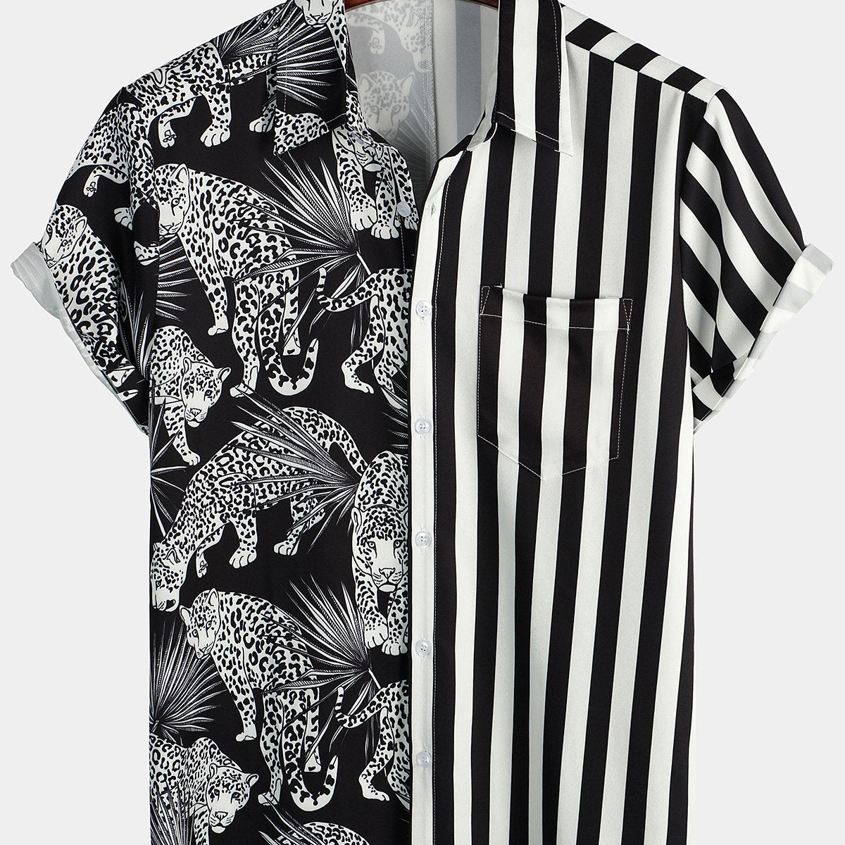 Men's Tiger & Striped Patchwork Holiday Pocket Shirt