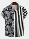 Men's Short Sleeve Animal Striped Patchwork Pocket Casual Shirt