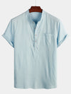 Men's Casual Stand Collar Half Button Pocket Front Shirt