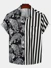 Men's leopard & Striped Patchwork Holiday Casual Shirt