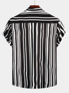 Men's Summer Black And White Vertical Striped Pocket Short Sleeve Shirt