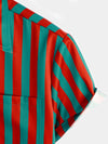 Men's Tropical Parrot Bird Green Red Striped Animal Print Button Up Short Sleeve Shirt