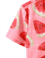Men's Watermenlon Tropical Fruit Beach Pink Pocket Button Up Aloha Short Sleeve Hawaiian Shirt