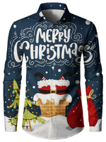 Men's Funny Santa Claus Merry Christmas Chimney Gifts Xmas Day Button Up Long Sleeve Shirt