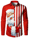 Men's Red Striped And Santa Claus Button Up Christmas Long Sleeve Shirt