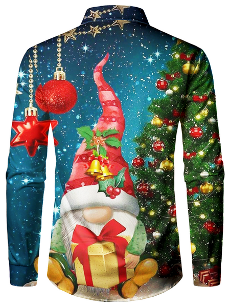 Men's Cute Gnome And Christmas Tree Button Up Long Sleeve Shirt – Atlanl