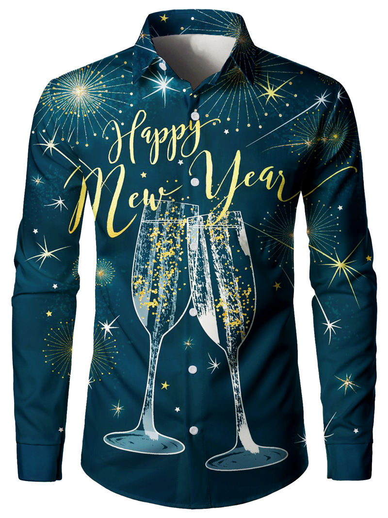 Men's Christmas Cocktails New Year Eve Long Sleeve Shirt
