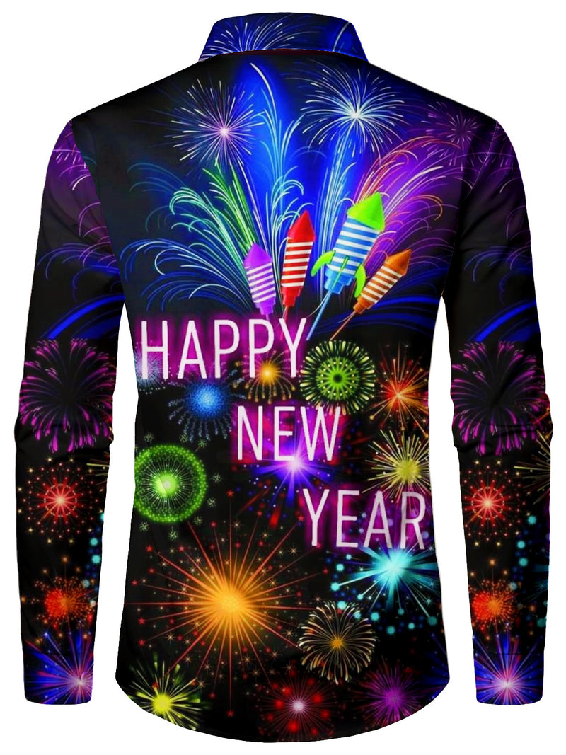 Men's Happy New Year Fireworks Long Sleeve Shirt