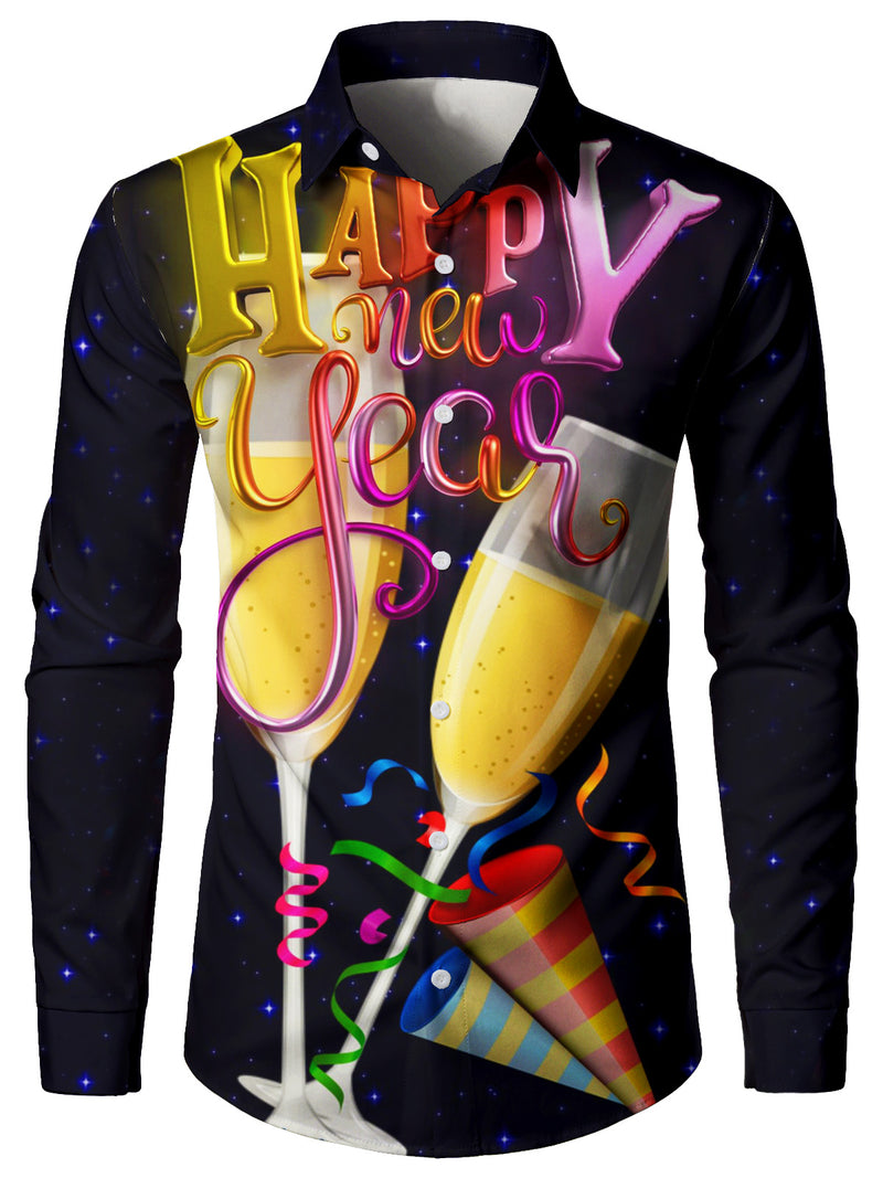 Men's Funny New Year Eve Long Sleeve Christmas Cocktails Shirt