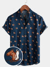 Men's Retro Western Horse Print Cowboy Button Up Hawaiian Holiday Short Sleeve Shirt