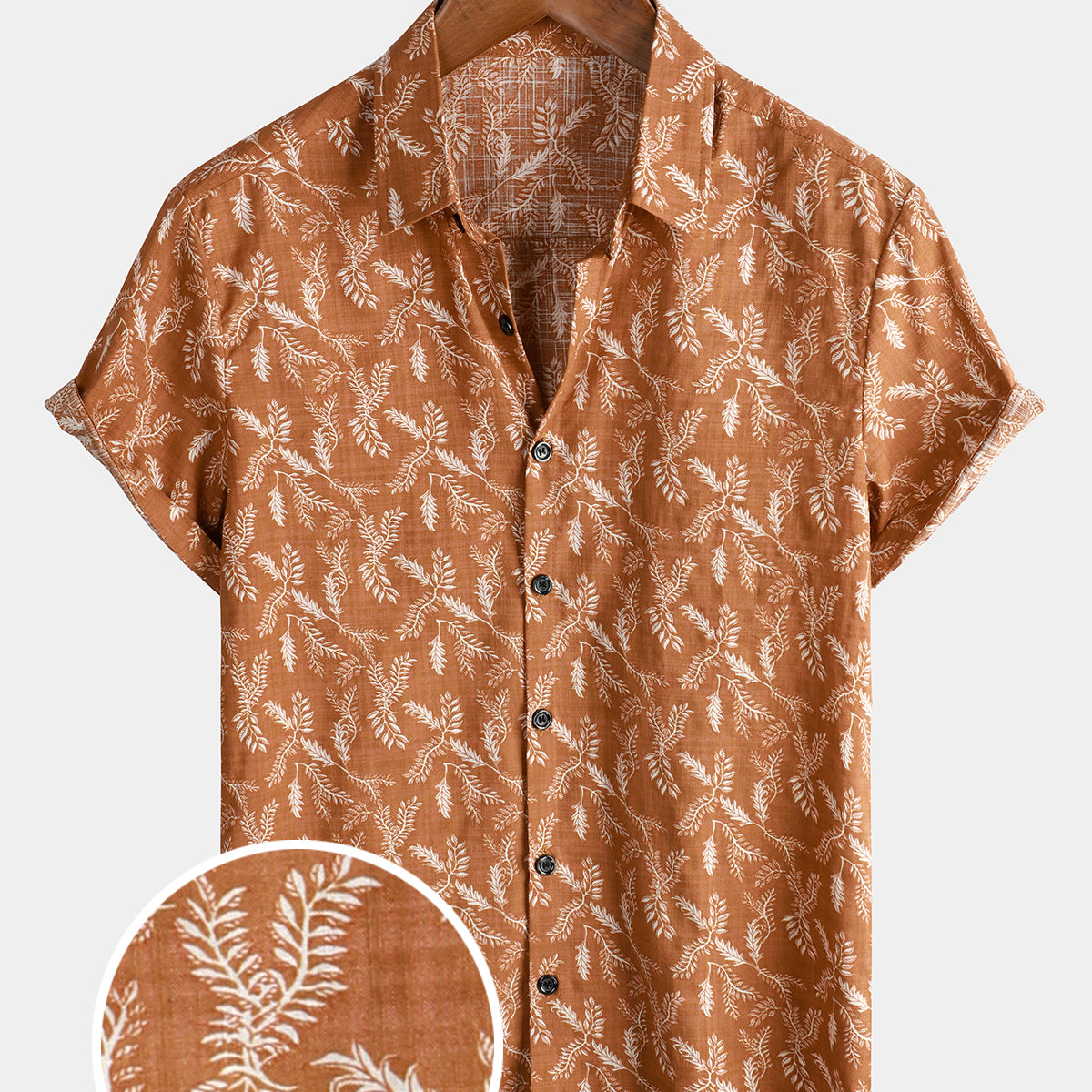 Men's Floral Print Vintage Brown Flower Holiday Cotton Retro Short Sleeve Breathable Button Up Shirt